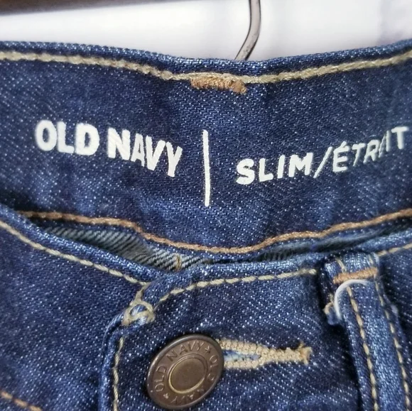 Old Navy Mens Slim Boot Jean Size 30x30 Dark Wash Distressed Blue Denim Pants - Picture 7 of 8